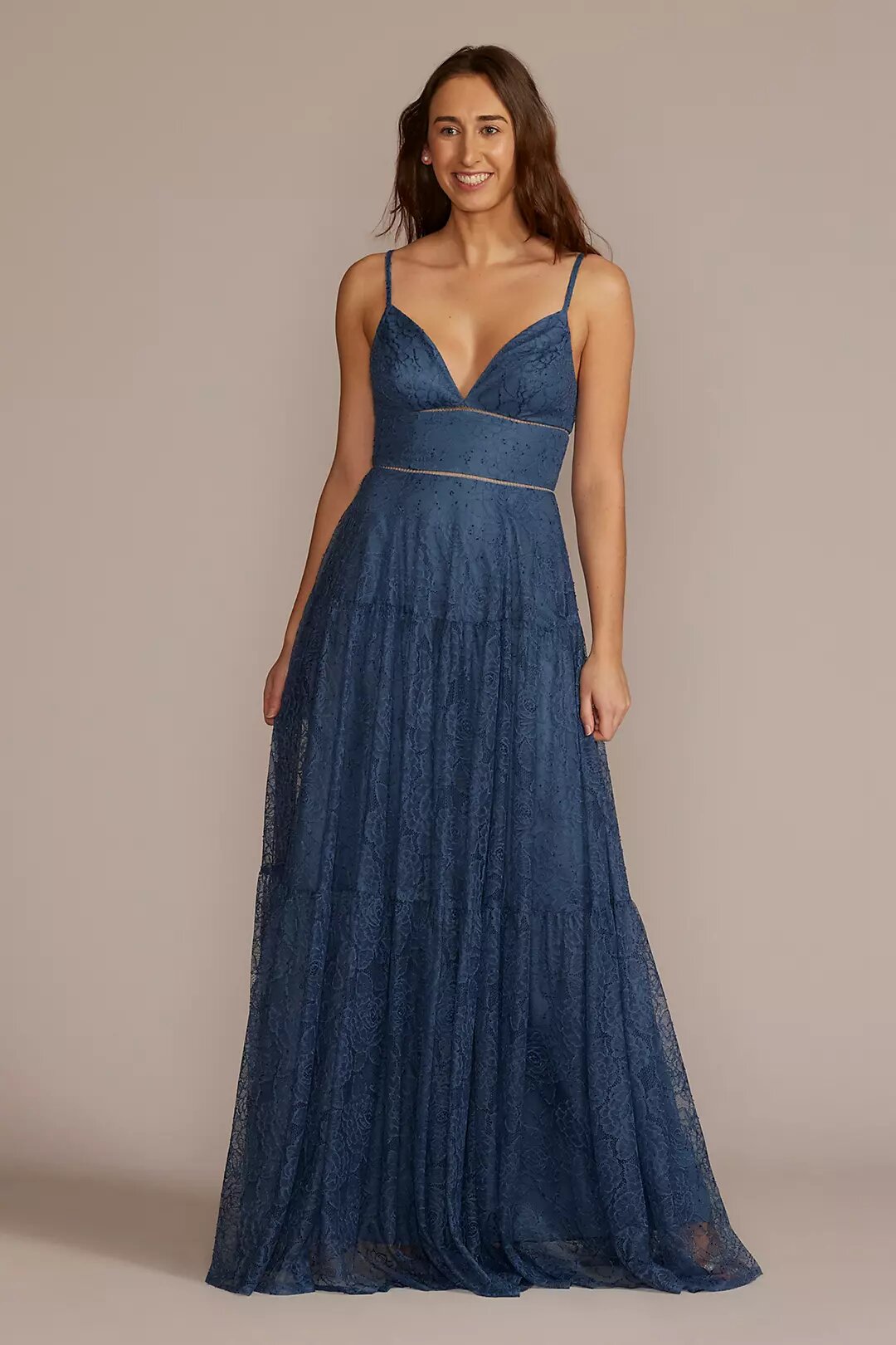 Floor Length V-Neck Allover Lace Gown
