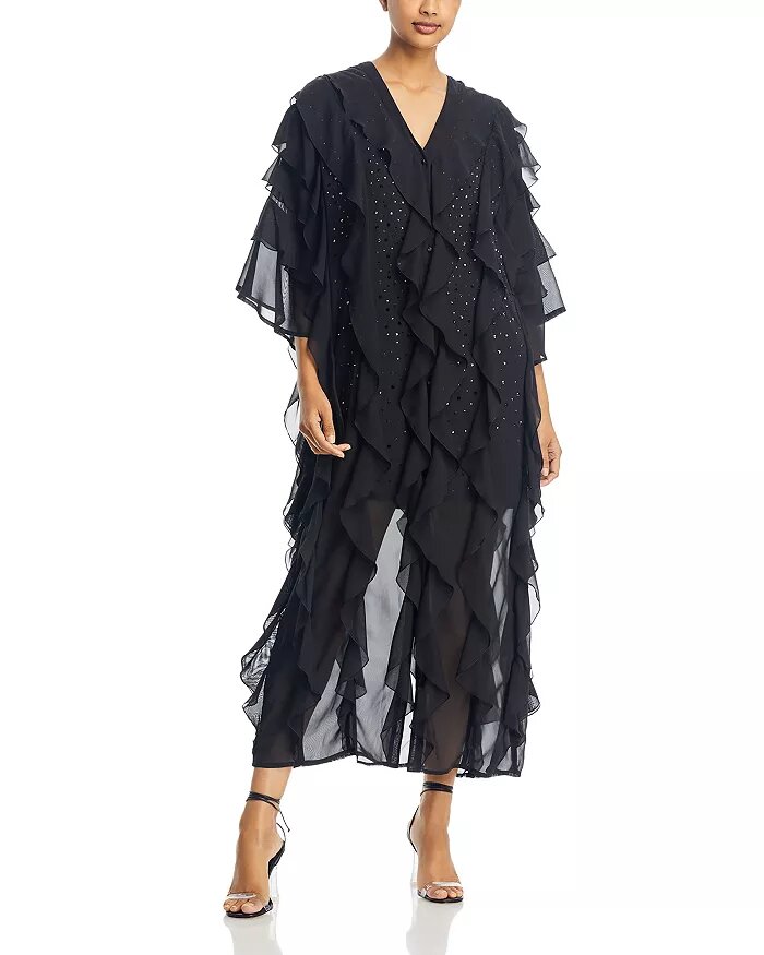 Tiered Ruffle Woven Chiffon Maxi Dress