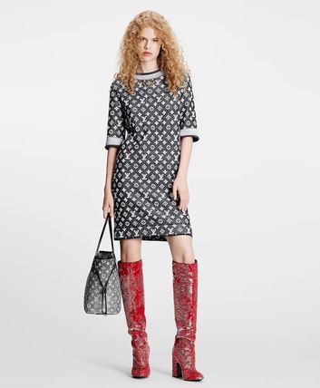 Short Monogram Wool Long Sleeves Cotton Party Style