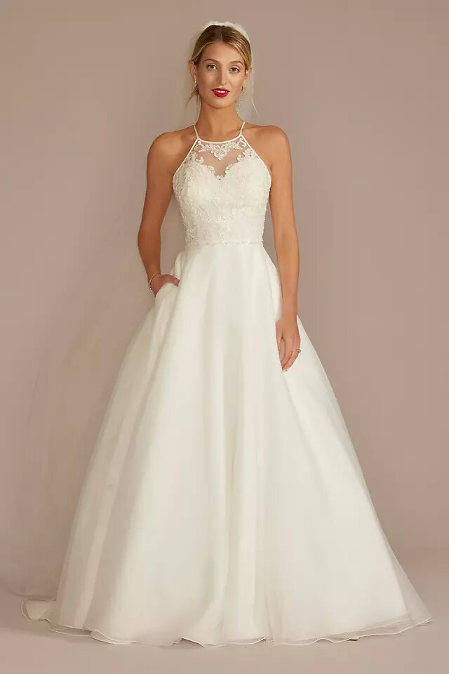 Embellished Halter Neck A-Line Wedding Dress