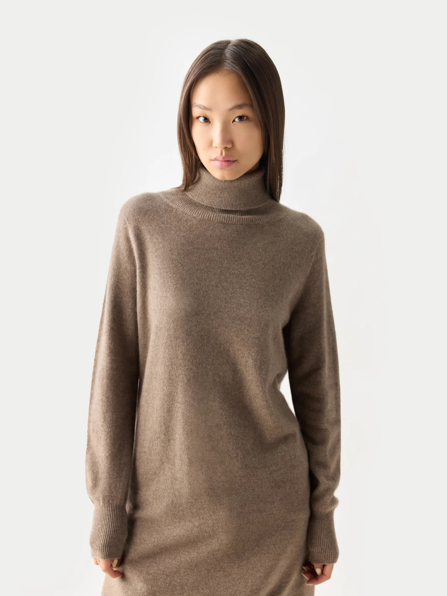 Organic Colour Cashmere Turtleneck Sweater Dress