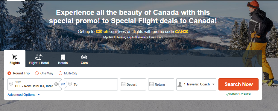 Experience all the beauty of Canada with this special promo! Get up to $30◊ off with promo code CA