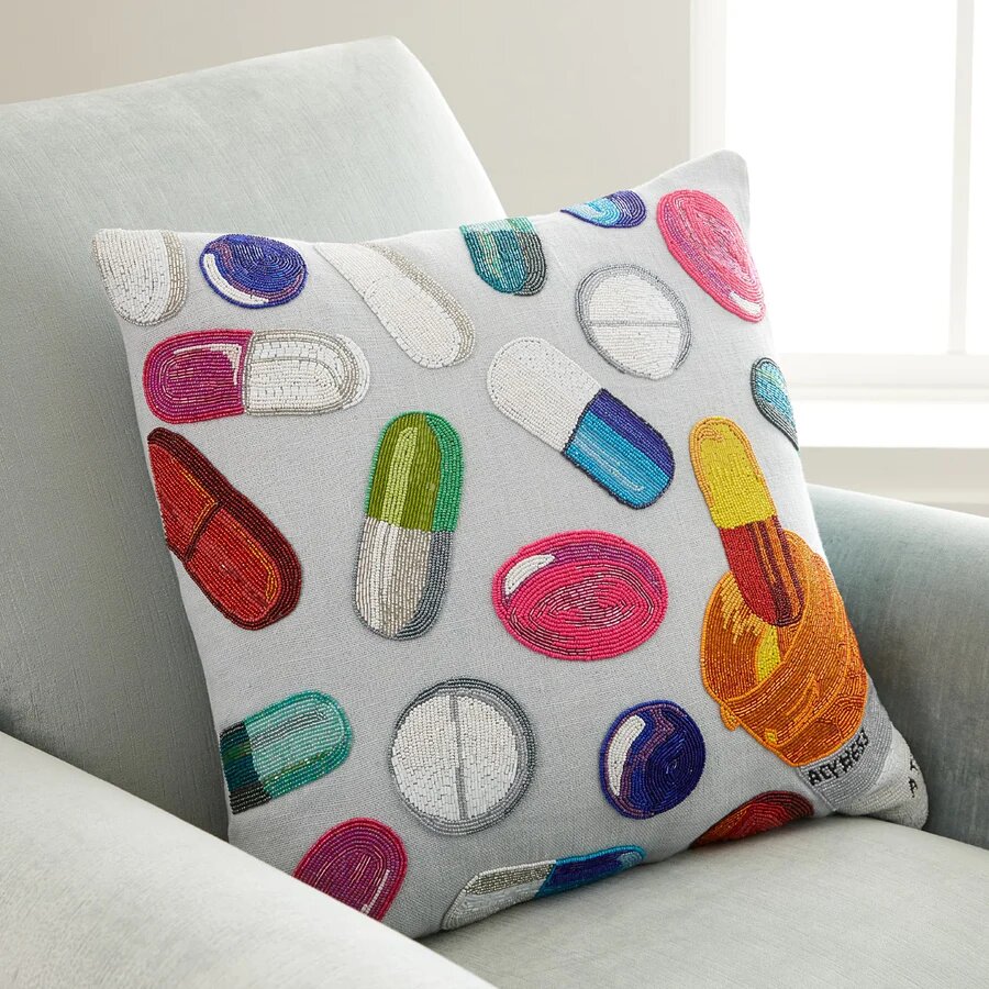 Happy Pills Beaded Cushion $430 Shipped